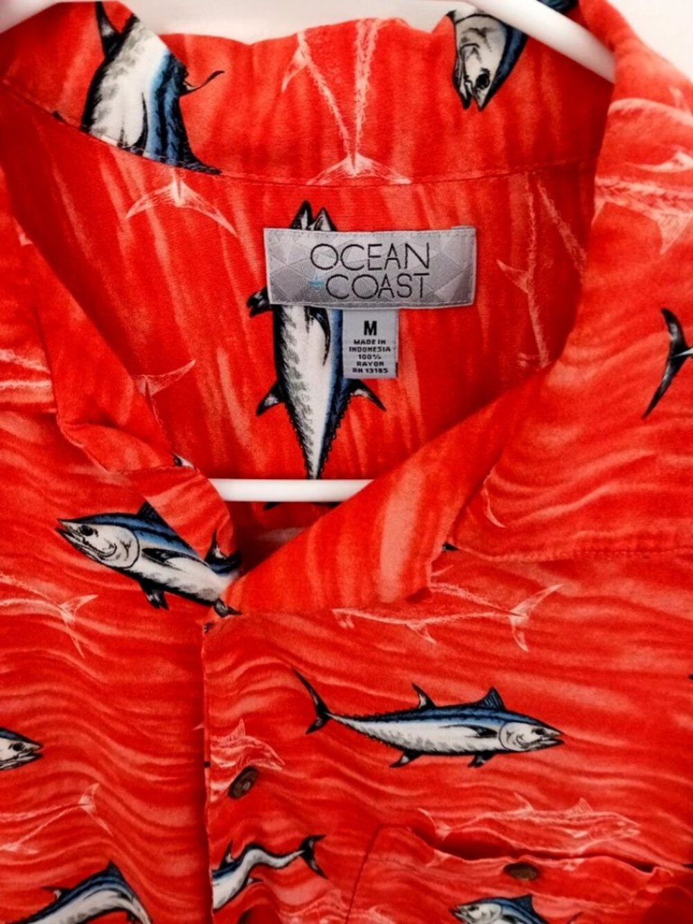 Ocean Coast Mens Orange Fish Graphic Print Button Up Shirt Size Medium - Picture 2 of 5